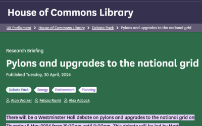 Westminster Hall Debate on Pylons & Upgrades to the National Grid